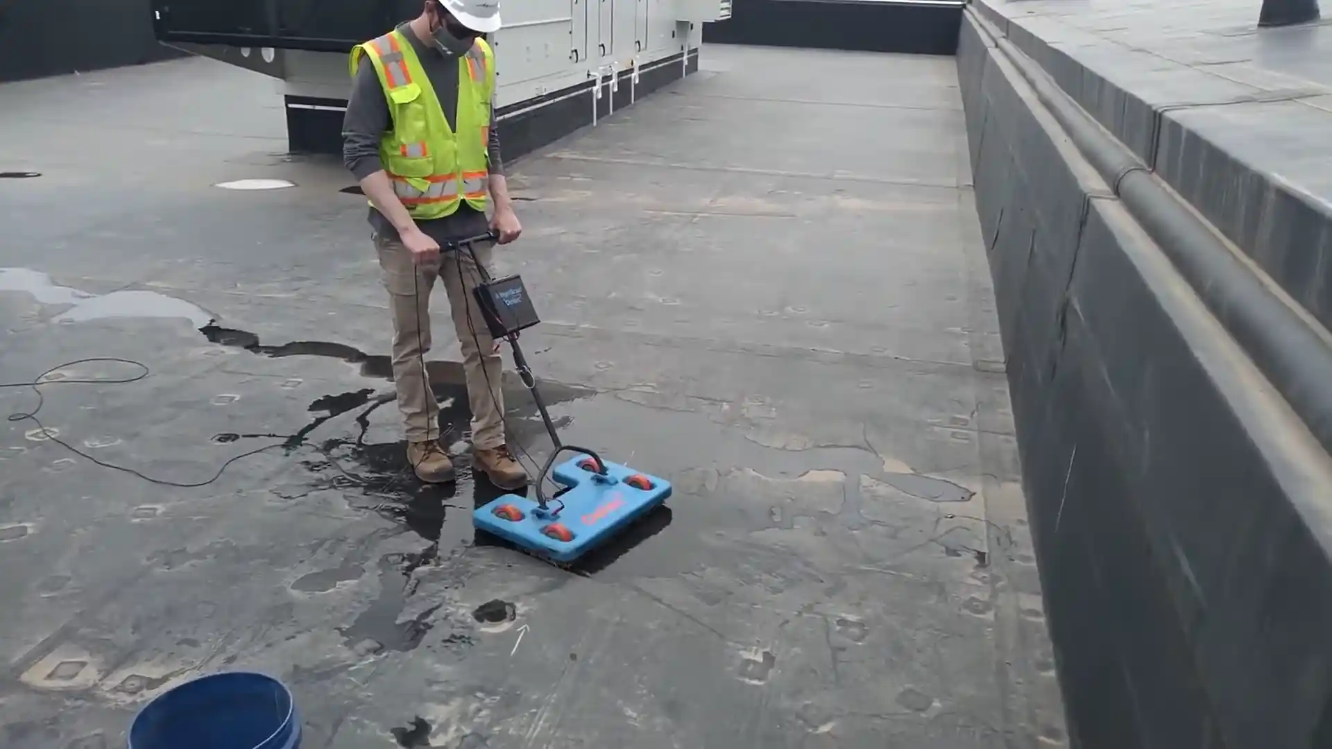 line locator receiver tracking a buried sewer lateral signal in a Newlin Gulch yard
