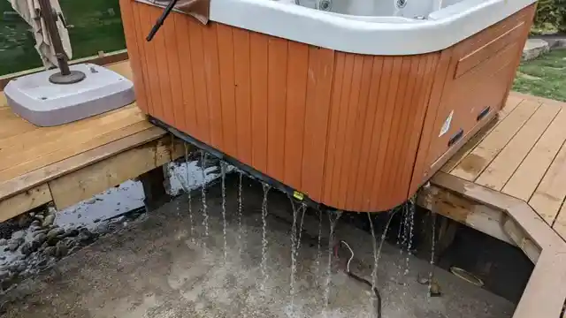 portable hot tub cabinet panel open showing pump pack at an Elizabeth property