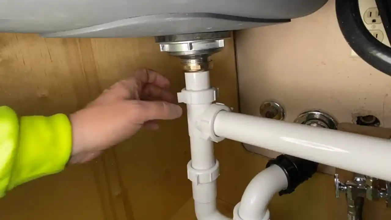 kitchen sink under-cabinet supply and drain inspection in a Cottonwood Parker home